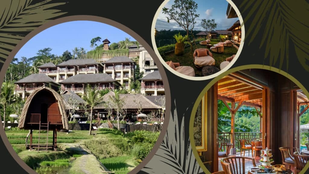 A captivating collage of Mandapa, a Ritz-Carlton Reserve showcasing the breathtaking beauty of hotels and resorts in Bali.