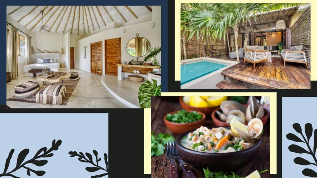 A stunning collage showcasing the idyllic ambiance of Tulum hotels and their breathtaking pools.