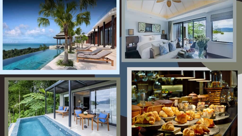 A collection of captivating pictures showcasing a stunning resort and its tranquil pool, nestled among the magnificent hotels in Phuket.