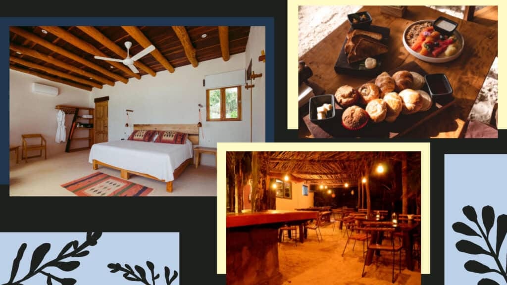 A collage of pictures showcasing the best Tulum hotels and featuring a charming bed and breakfast.