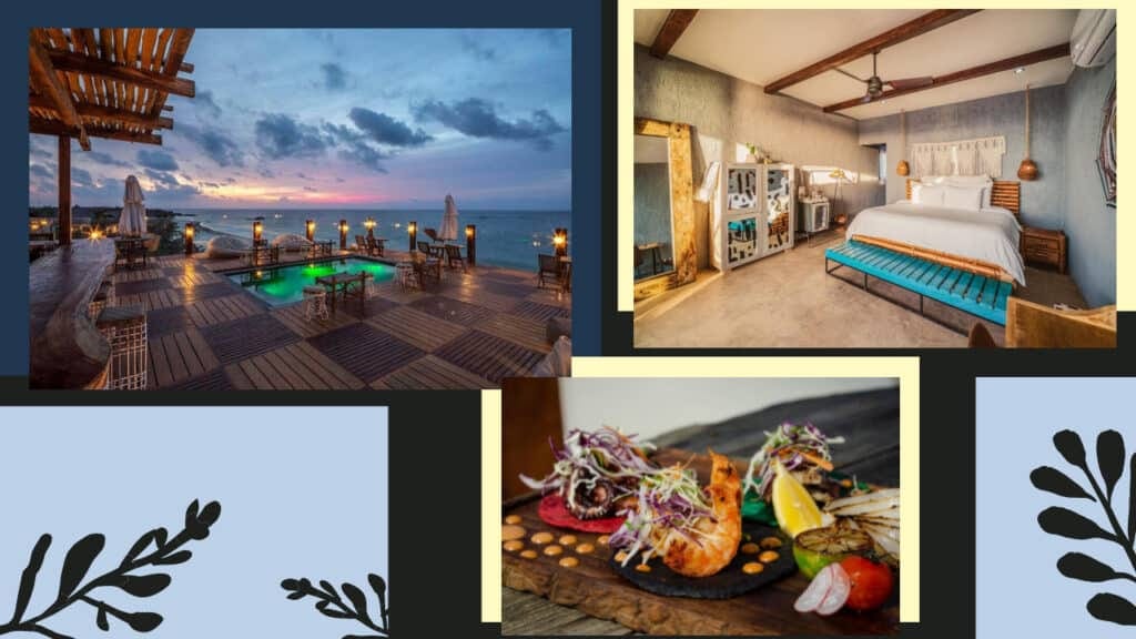A collage of pictures showcasing the best Tulum hotels and the stunning beach.