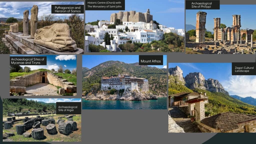 A collage of pictures of ancient sites in Greece.