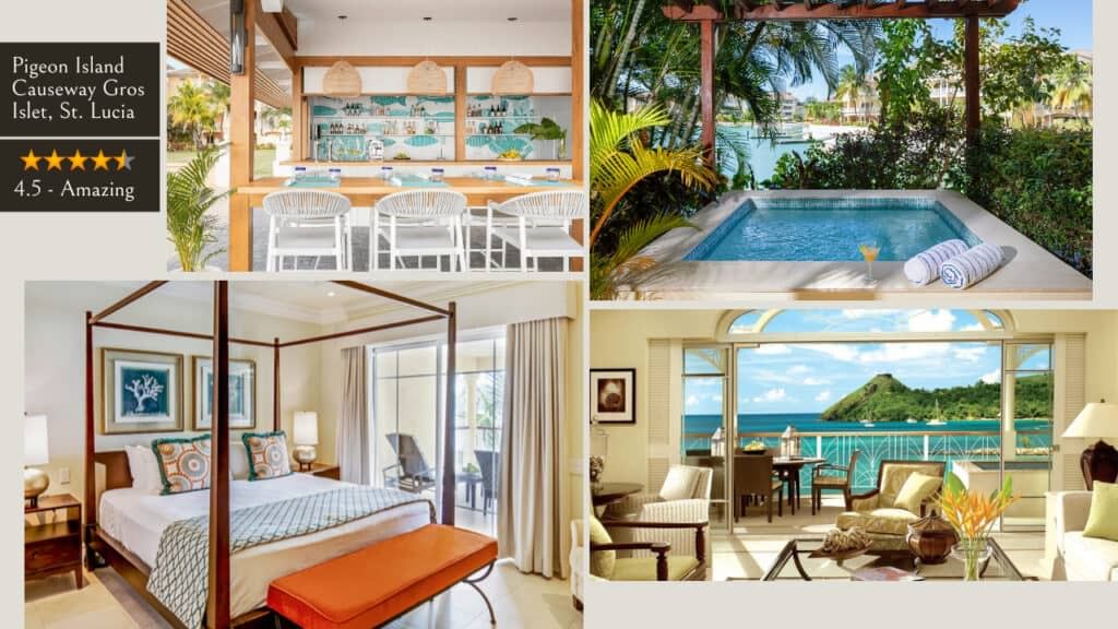 A stunning collage of pictures showcasing a mesmerizing hotel room boasting breathtaking views of the ocean in St. Lucia.