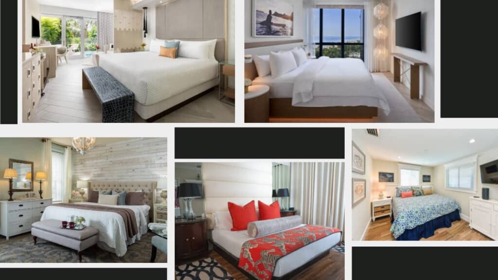 A collage of different beds found in Florida hotels.