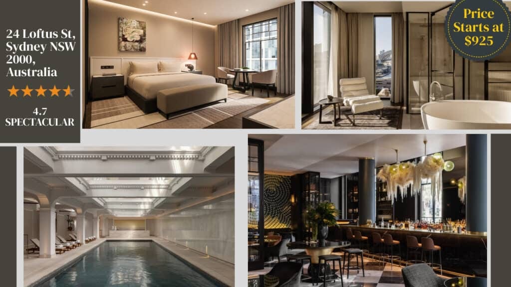 A collage of a sydney hotel room.