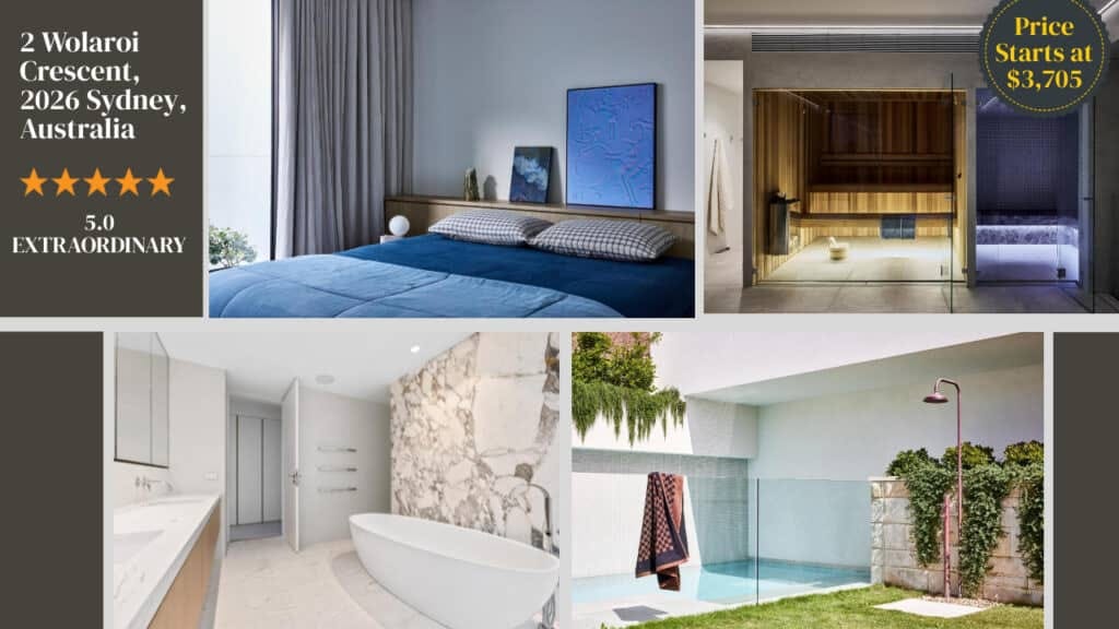 A collage of different rooms in Sydney hotels.