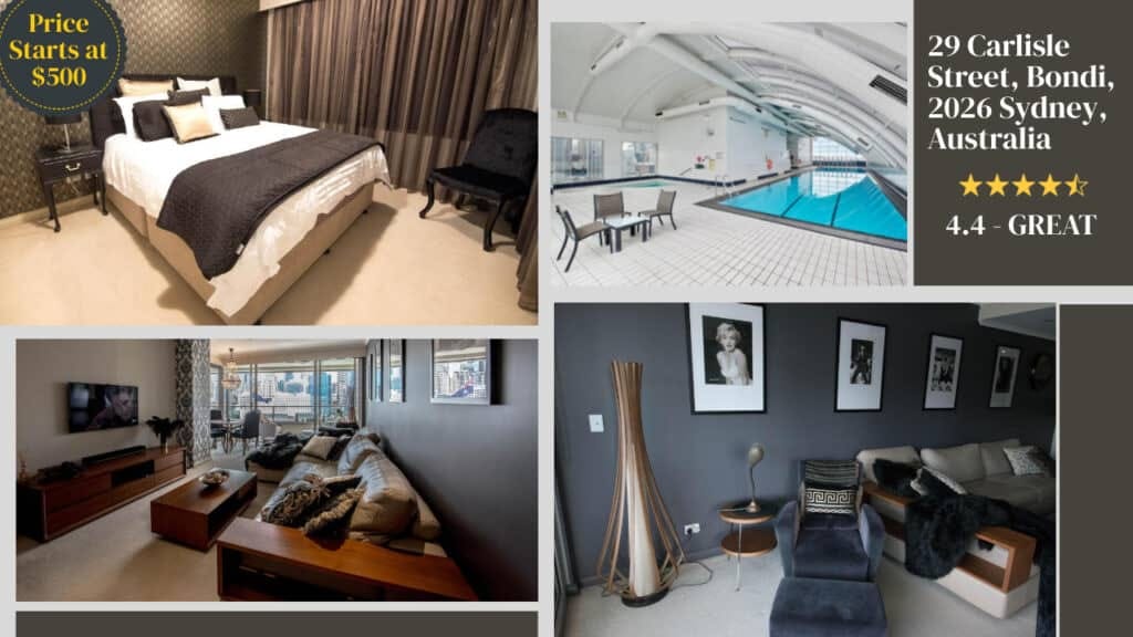 A collage of a room in one of the luxurious Sydney hotels.