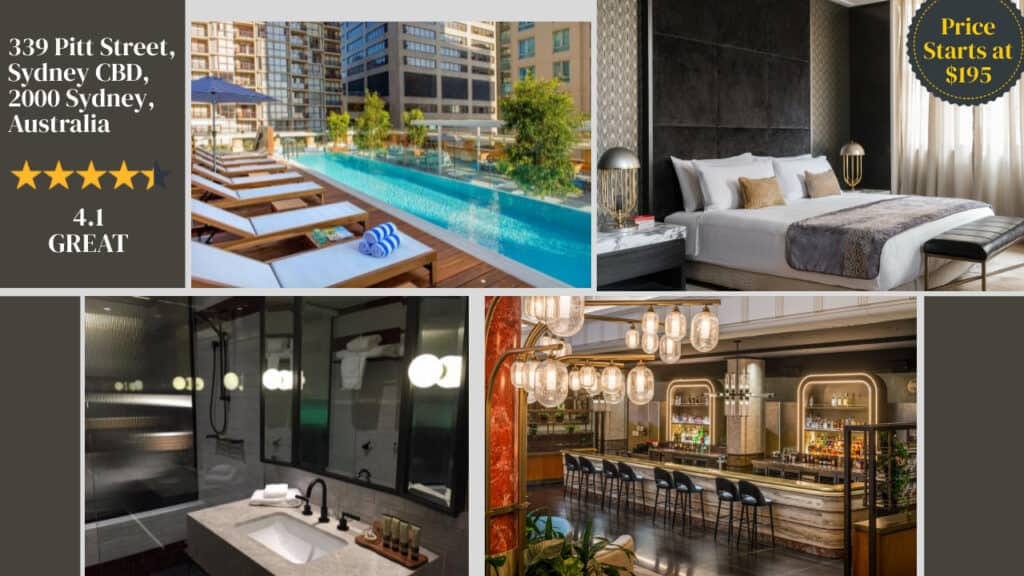 A collage of a Sydney hotel room.