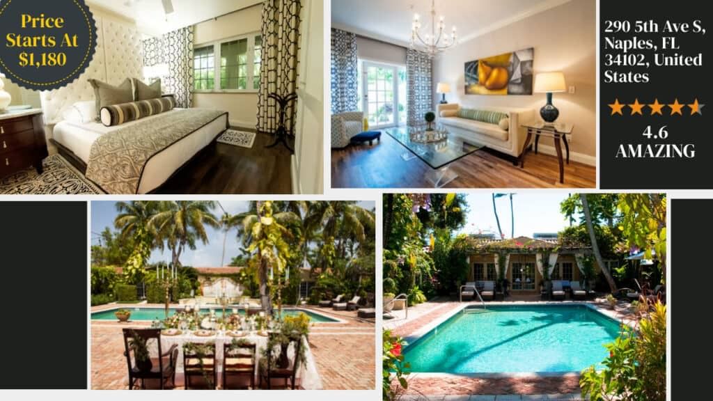 A collage of pictures of a pool and a hotel in Florida.