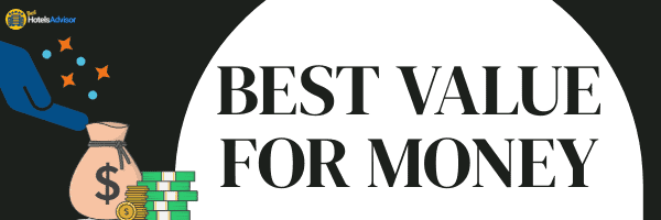 Highlighting excellent cost-efficiency with a hand pouring stars into a bag labeled with a dollar sign, stacked coins, and text 'best value for Egypt hotels'.